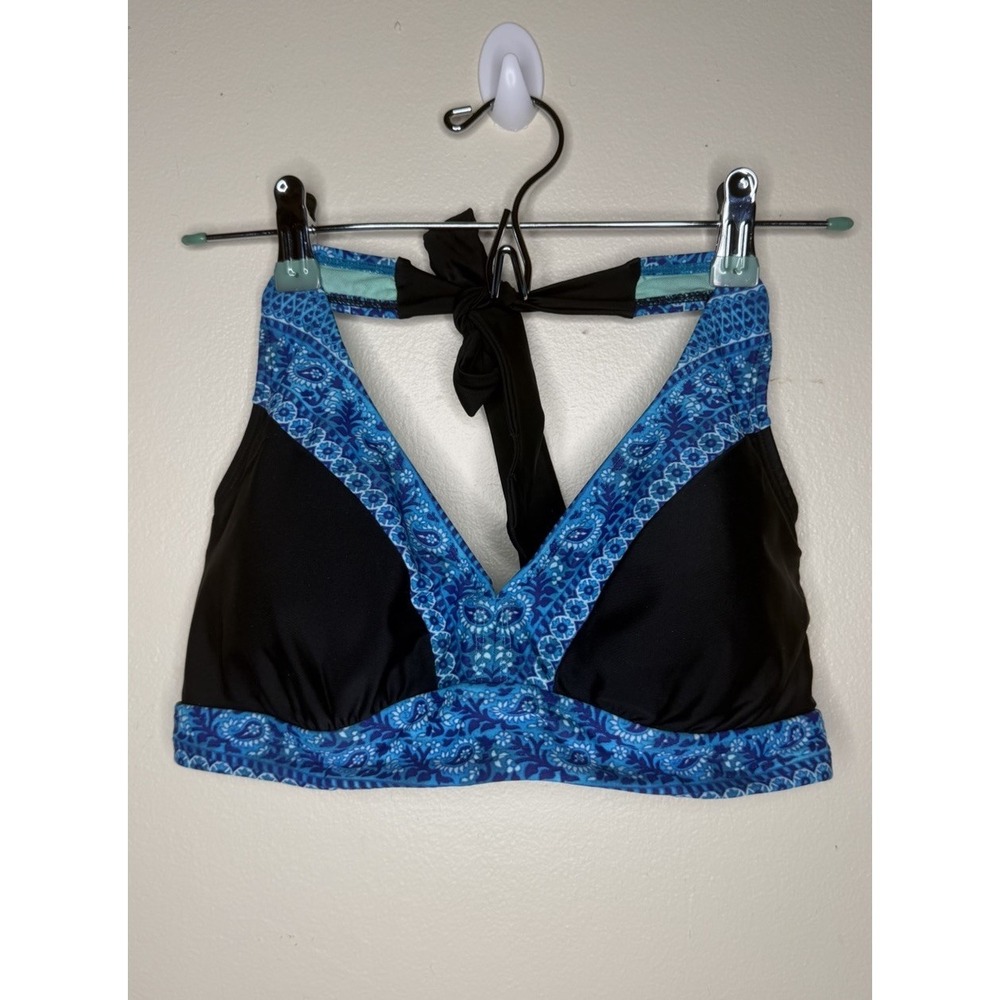 Athleta Shirt Women's 34 D/DD Blue Black Bikini Halter Top Swim Beach